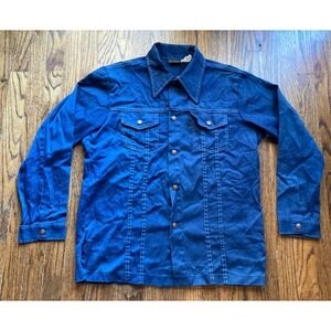 Vintage 70s 80s Sears Western Wear Shirt Mens XL Denim Snap Point Collar Blue